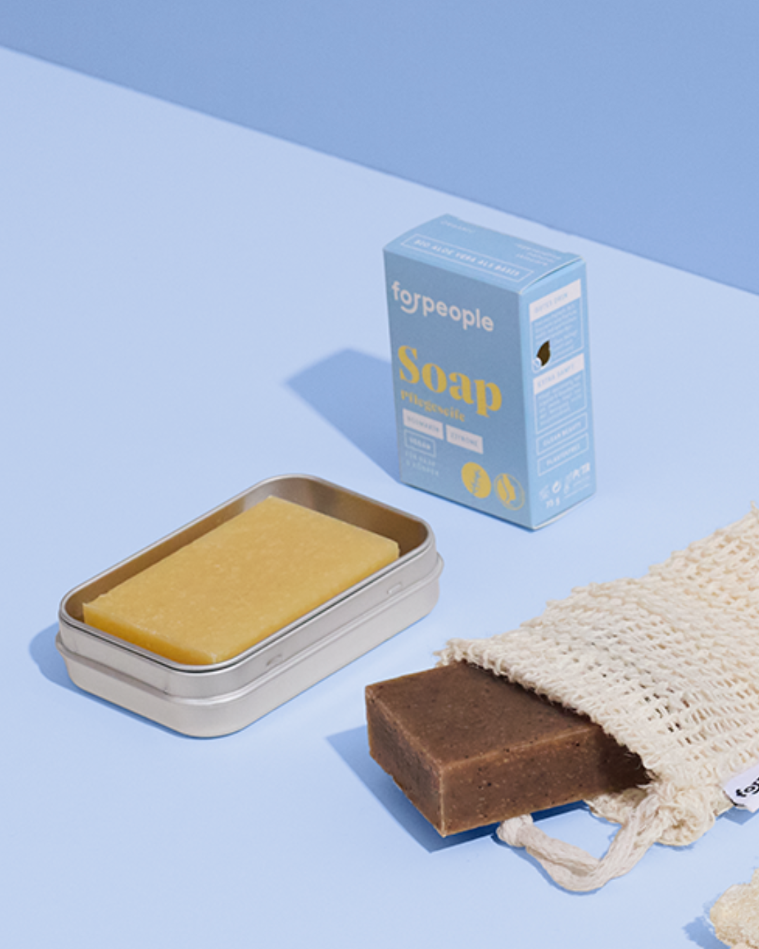 forpeople Aluminium-Seifendose mit Abtropfgitter – Produktset komplett