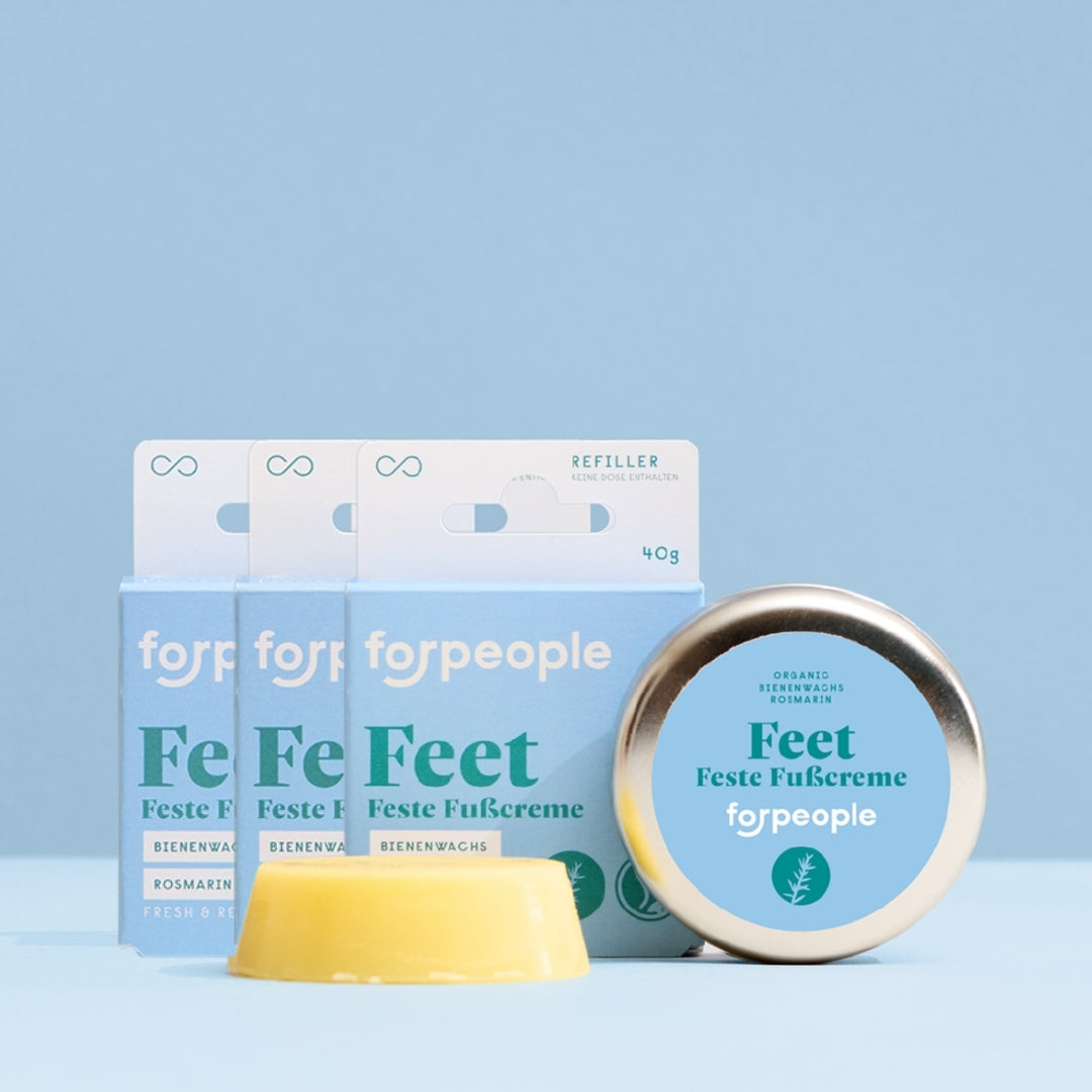 Feste Fußcreme Starter Set Dose + 3 Refiller