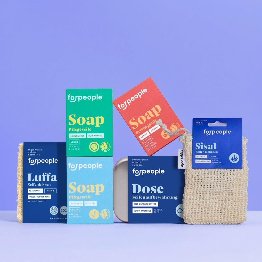 Seifendose Set für unterwegs - 3 Seifen + Dose + Zubehör