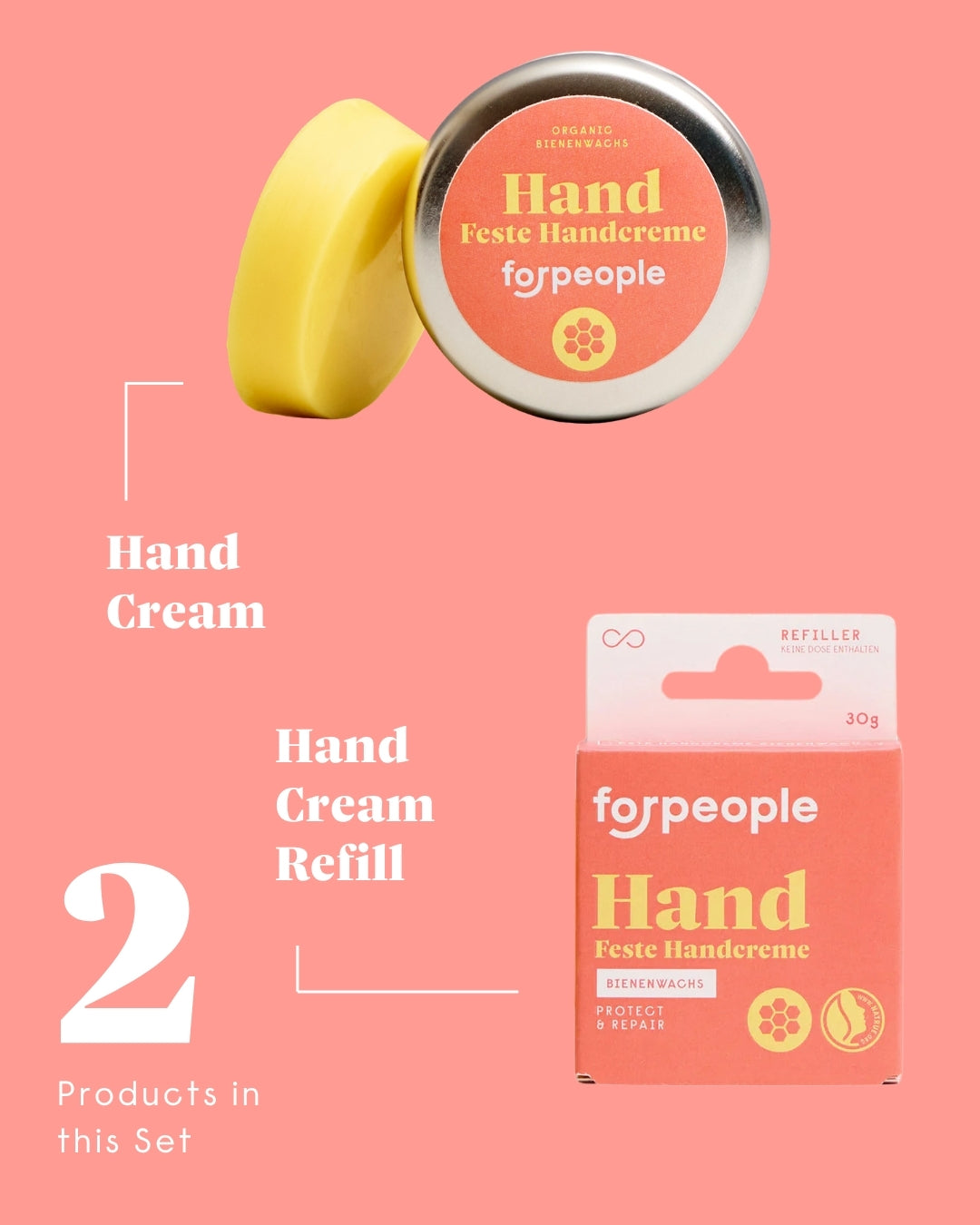 forpeople hand care set with beeswax – 2 products in this set: hand cream and refill