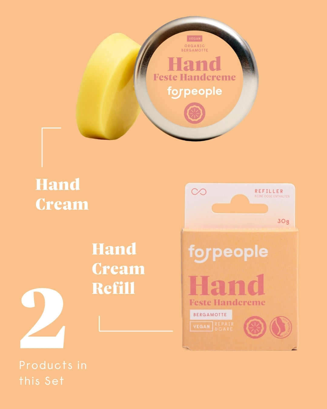 forpeople vegan hand care set with bergamot – 2 products in this set: hand cream and refill