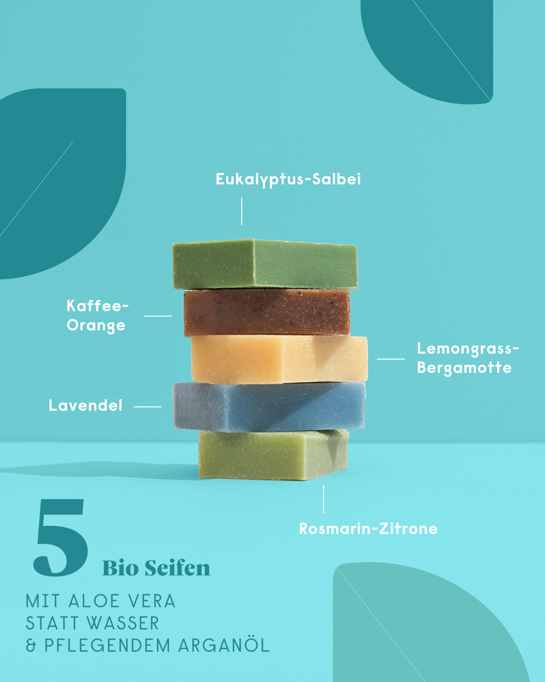 Set aus 5 Bio-Seifen auf Aloe-Vera-Basis