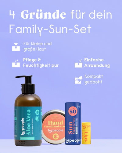 Familien-Sonnenpflege Set – LSF50, After-Sun & Lippenpflege