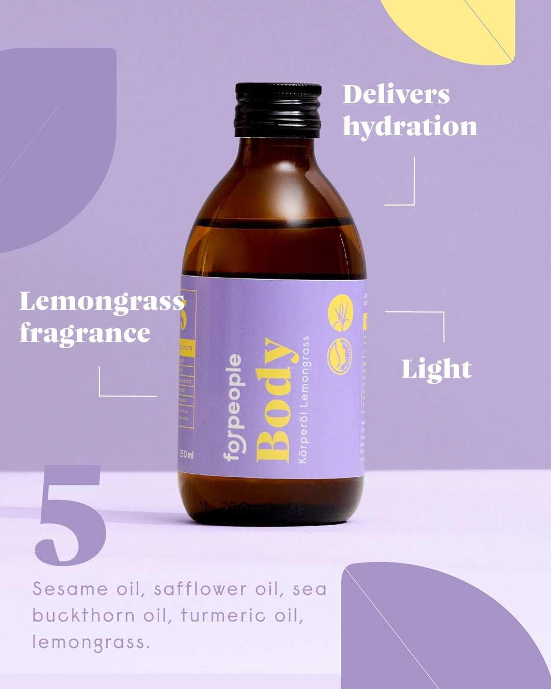 forpeople Body Oil Lemongrass 250 ml – key benefits and actives