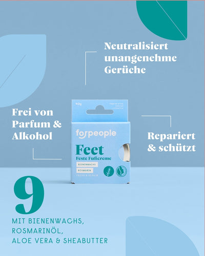 Feste Fußcreme Rosmarin & Salbei – neutralisiert unangenehme Gerüche, frei von Parfüm und Alkohol, repariert und schützt