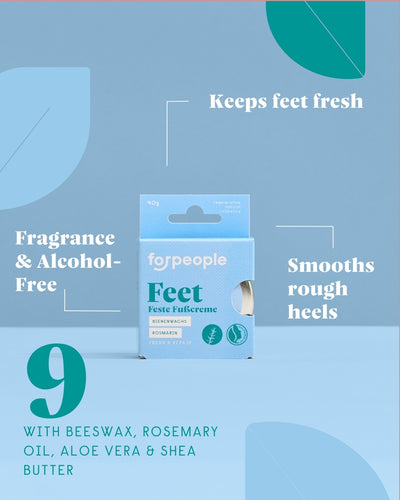 Solid foot cream with rosemary & sage – neutralises odour, free from fragrance and alcohol, repairs and protects