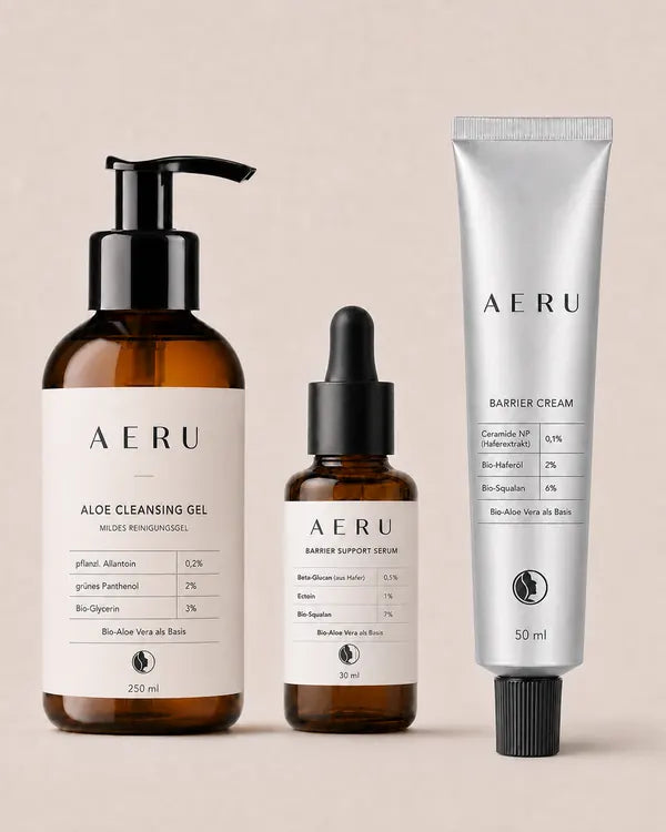 Das AERU Founding-Set: Reinigungsgel, Barrier Serum und Barrier Creme